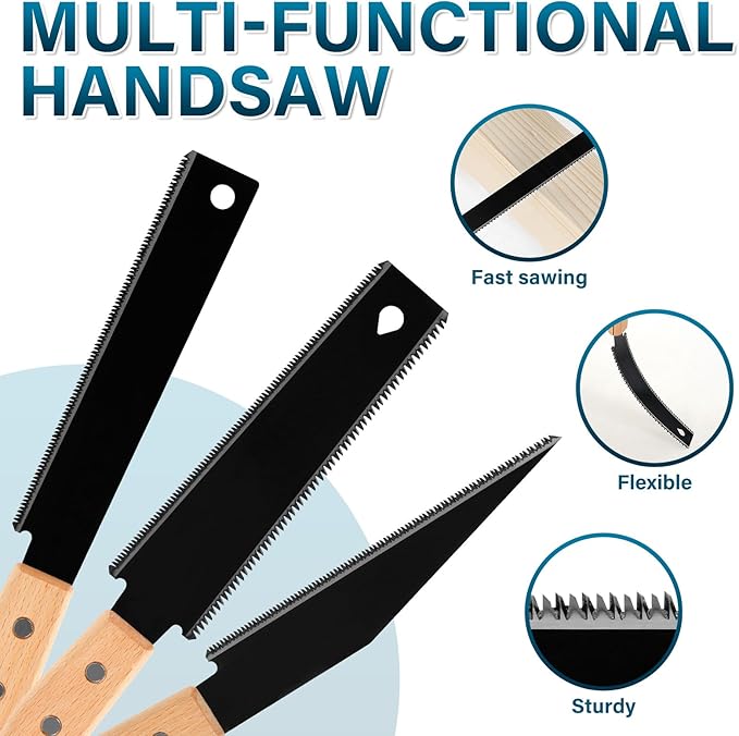 3Pcs 12" Japanese Hand Saw - Accurate Efficient 65 Manganese Steel Hand Saw, Precision Cutting Japanese Pull Blade for Woodworking