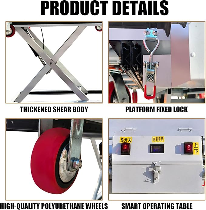 Hydraulic Lifting Platform, Hydraulic Lift Table cart, Electric Single Scissor Lift Table, Lifting Dolly with 4 Wheels, 300kg Capacity (140 * 75)