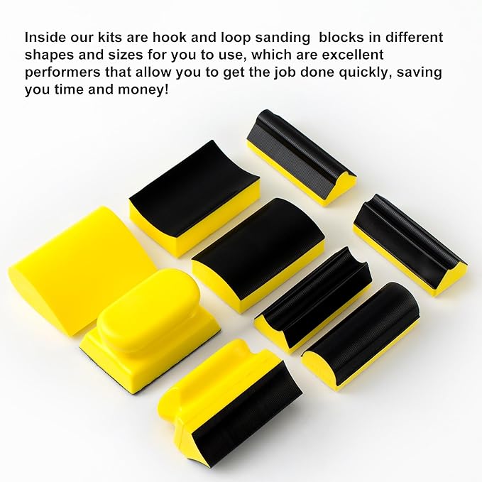 49 PCS Hand Sanding Block Set Include 9 PCS Hand Sanding Block with 40 Sheet Sandpaper Interchangeable Assorted Convex & Concave Shapes Used for Woodworking Furniture Auto Paint