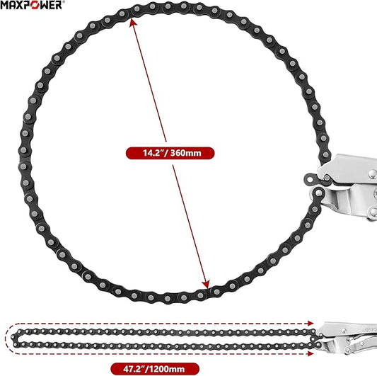 MAXPOWER Locking Chain Clamp, 9-Inch Locking Chain Pliers with 47.2??Chain, 14.2??Diameter, Quick Release