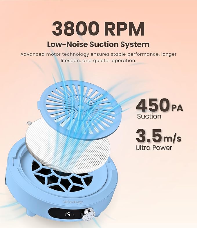 Nail Dust Collector, Rechargeable & Cordless 3800 RPM Low Noise Nail Vacuum Fan with LED Display, Adjustable Speed, Reusable Filter, 30 Pcs Paper, for Acrylic Nails, Salon & Home Use, Blue
