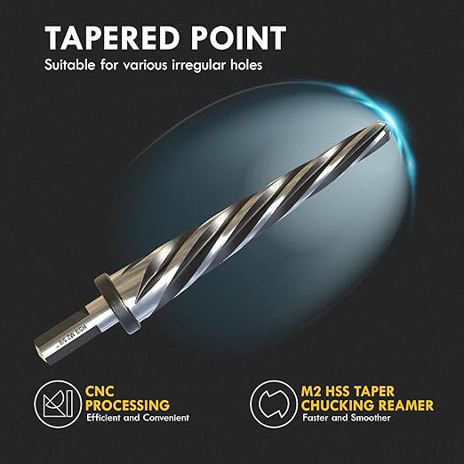 5/8" Bridge Construction Reamer, M2 HSS Taper Chucking Reamer Drill Bit with 5-Spiral Flutes Design for Steel, Alloy, Aluminum, Wood and Plastic
