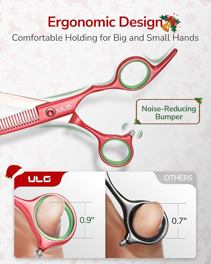 ULG 6.5" Hair Thinning Scissors, Japanese Stainless Steel, Professional Texturizing Shears, Barber?셲 30-Tooth Blending Thinner for Stylist & Home Use, Christmas Gifts for Women Men Family Red