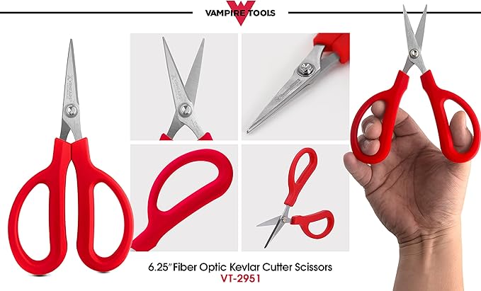 VAMPLIERS 6 1/4" Fiber Optic Kevlar Scissors Industrial Grade Carbon Steel Shears - Cuts Kevlar, Dyneema, Spectra, Vectran, Dacron, Nomex, Technora, Innegra, Carbon Fiber, Fiberglass