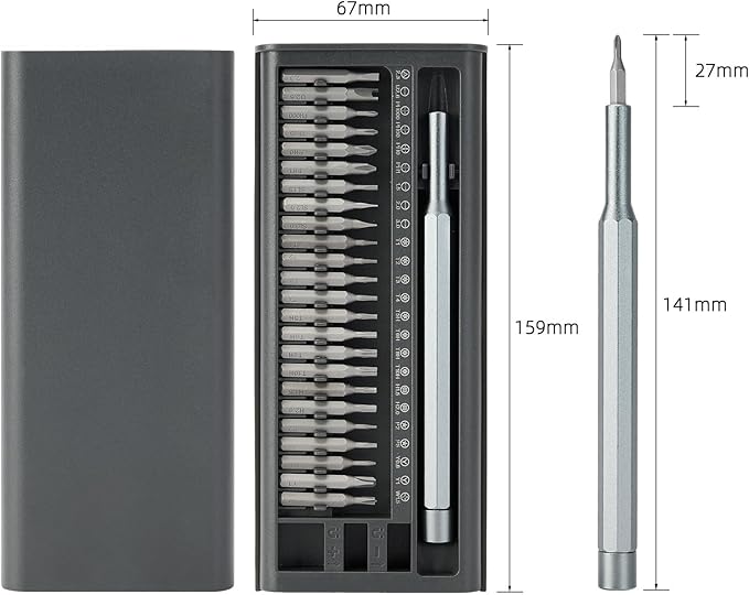 Precision Screwdriver Set, 25-in-1 Magnetic Mini Screwdriver Kit with Torx, Phillips & Flathead Bits for Electronics Repair, Laptop, Phone, Watch, PC, Gray