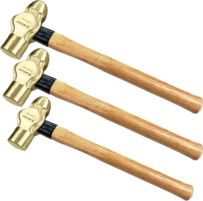 WEDO 3PCS Ball Pein Hammer,3/2lb+2lb+5/2lb Non-Sparking Ball Peen Hammer with Wooden Handle, Aluminum Bronze,Die-forged,Corrosion Resistant,BAM & FM Certificate,DIN Standard