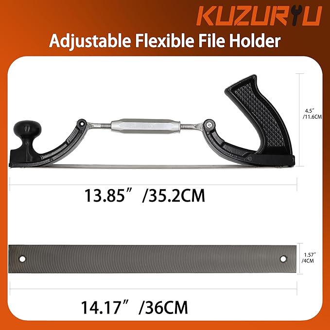 KUZURYU Adjustable Flexible Body File Holder - Black Adjustable for Convex & Concave Curves, 14" 9-TPI Dual-Side Blade for Smoothing, Shaping & Filing, Fits Multiple Adapters.