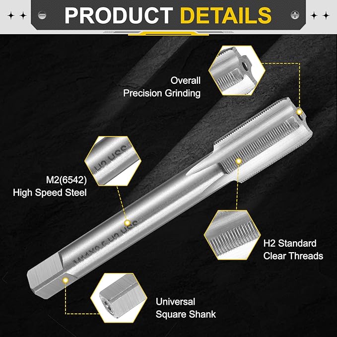 uxcell Hand Plug Tap M11 x 0.5 H2 Metric Thread Plug Style Taps Straight Flute Screw Tapping Threading Tool High Speed Steel HSS6542