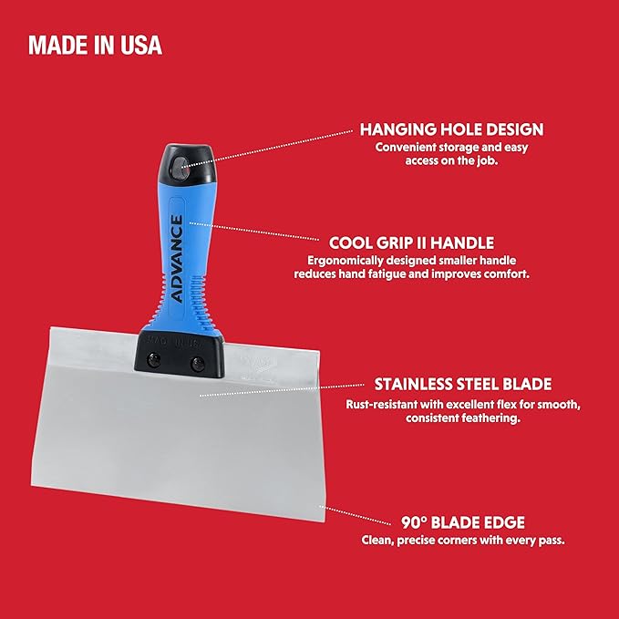 Pro Knife 3 Pack Drywall Finishing Kit Stainless Steel I Advance Equipment MFG Co. I Professional Quality I Cool Grip II Taping Knives and FREE Mud Pan Mixer I100+ Years Family Owned USA Made
