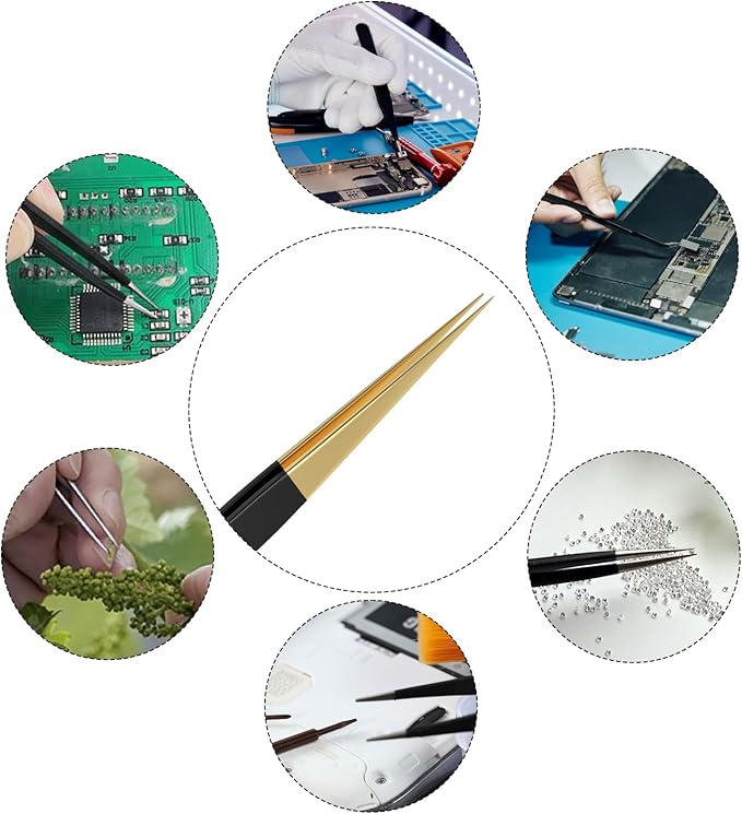 4pcs ESD-12 black and gold high-end tweezers, anti-static tweezers, stainless steel tweezers, card box packaging