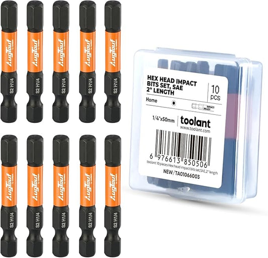 toolant 1/4" Impact Hex Bits Set 10pcs,1/4" Hex-Shank Allen Wrench Drill Bit Set, S2 Steel, CNC Machined Tips with Magnetism, 2” Long with Storage Box