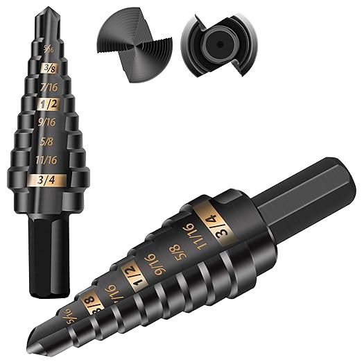 KSEIBI #3 HSS Step Drill Bit Set 1/4-3/4" with 3/8 Shank - Black Oxide Finish for Metal, Wood, Plastic Drilling - Durable, Precision Multi-Sized Bits with 3-Flat Shank 575045