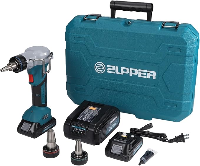 ZUPPER PEX Expansion Tool Kit,18V Cordless PEX-A Expander Tool with 1/2" 3/4" 1"PEX Expander Heads 2pcs Battery Fast Charger