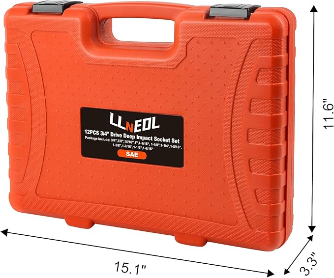 3/4 Inch Drive Socket Set, 12Pcs Impact Deep/Jumbo Sockets, Standard SAE 3/4" to 1-9/16", 6-Point CR-MO Heavy-Duty Big Socket Set for Large Vehicle & Equipment Maintenance