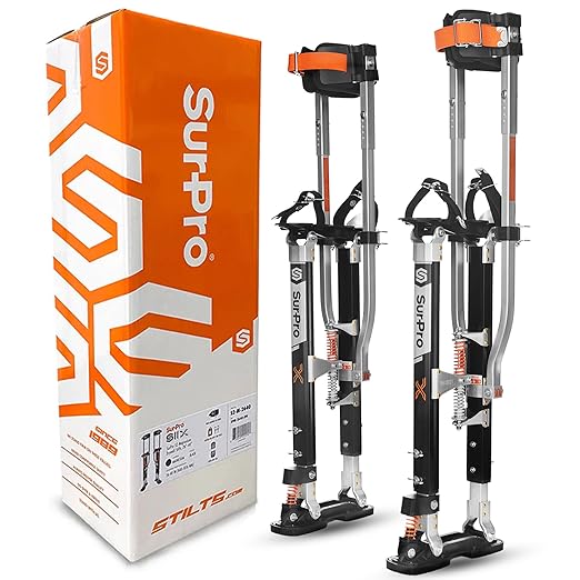 SurPro Double-Sided Drywall Stilts, Magnesium Base, 21??- 31??Height, QuadLock Contractor-Grade Stilts with Patented Flexion Foot System (S2X-M-2131) for Drywallers, Painters, Stilts Drywall