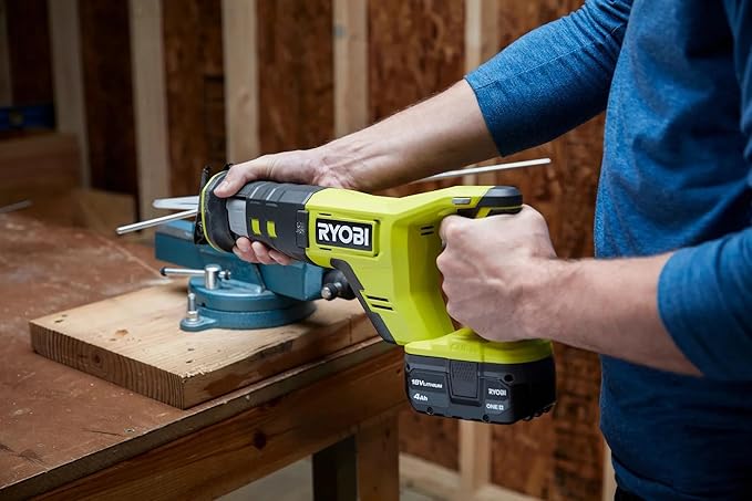Cordless Reciprocating Saw Bundle - 18V Ryobi Reciprocating Saw Kit with 4.0 Ah Battery and 18-Volt Lithium-Ion Charger, Reciprocating Saw Blade Set, and 16 Inch Buho Tool Bag