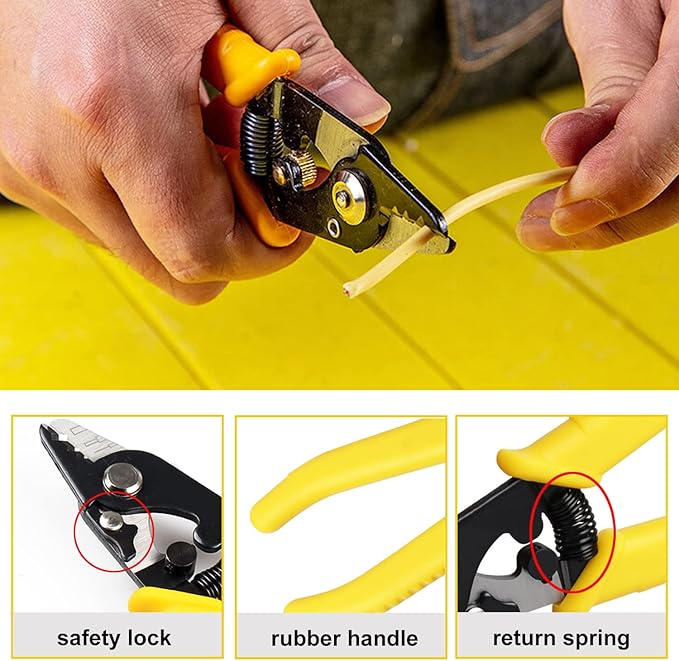 groword 6" Fiber Optic Stripper 3 Hole,Precision Wire Cutter/Wire Stripper for Installers and Electricians,Safe짭 Hurt nm Cable Wire Fiber Strippers with Small Adjustment Wrench