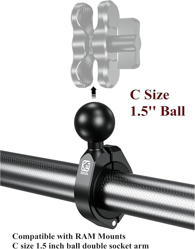 BRCOVAN 1.5'' Ball Large Bar Clamp Mount, Aluminum Alloy, Fit for 1.5'' / 1.75'' / 1.85'' / 2'' / 2.1'' ATV UTV Roll Cages & Round Rails, Fit for RAM Mounts C Size 1.5 Inch Ball Double Socket Arm