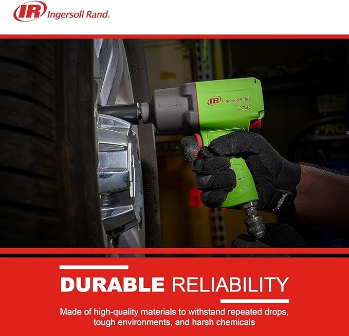 Ingersoll Rand 2235TiMAX-G 1/2" Drive Air Impact Wrench, Lightweight 4.6 lb Design, Powerful Torque Output up to 1,350 ft-lbs, Titanium Hammer Case, Max Control, Green