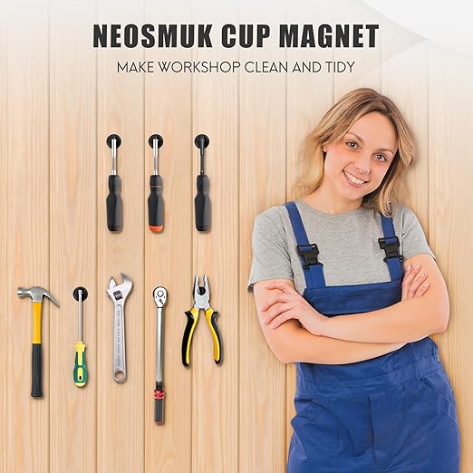 Neosmuk Magnets with Screws,130lbs+ Heavy Duty Rare Earth Neodymium Mounting Magnets with Holes,Countersunk Round Disc Industrial Magnets for Wall Mounting,10 Pack,Black