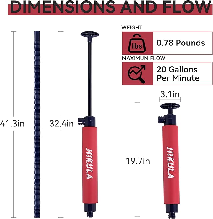 Manual Bilge Pump for Boats Kayak Canoe - Portable Siphon Pump, Kayak Bailer with Reversible Hose,Rose,19.3 Inch