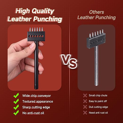 3Pcs Prong Punch Tool Set for Leather Crafts, 2/4/6 Prong Round Hole Tooth Punches, Ideal for DIY Diamond Lacing & Stitching, with 4MM Row Hole Punch - Essential Leather Craft Kit