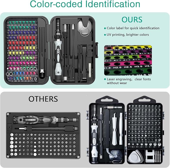 ORIA Precision Screwdriver Set, 132 in 1 Screwdrivers Kit with 108 Screwdrivers Bits, Upgraded Repair Tool Kit, Color Coded Screwdriver Set with Extension Rod for Phone,Eyeglass, Watch