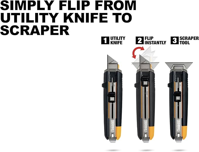 ToughBuilt ??Scraper Utility Knife with 5 Blades, Heavy-Duty Folding Utility Knife with Integrated Scraper Edge, Quick-Change Blade System & All-Metal Construction (TB-H4S5-01)