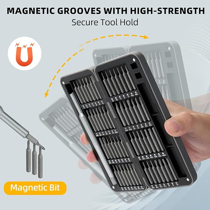 Precision Screwdriver Set, 57-in-1 Magnetic Small Electronics Repair Tool Kit with S2 Steel Bits & Flip-Open Magnetic Case for Laptop, PC, Tablet, Phone, Watch, Glasses, Gaming Console, DIY