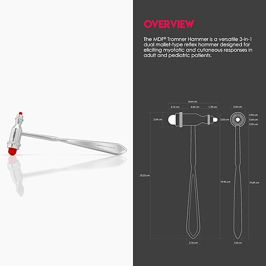MDF Instruments, Tromner Neurological Reflex Hammer with Pointed tip Handle for cutaneous and Superficial responses - Free-Parts-for-Life & Lifetime Warranty - Red (MDF555-02)