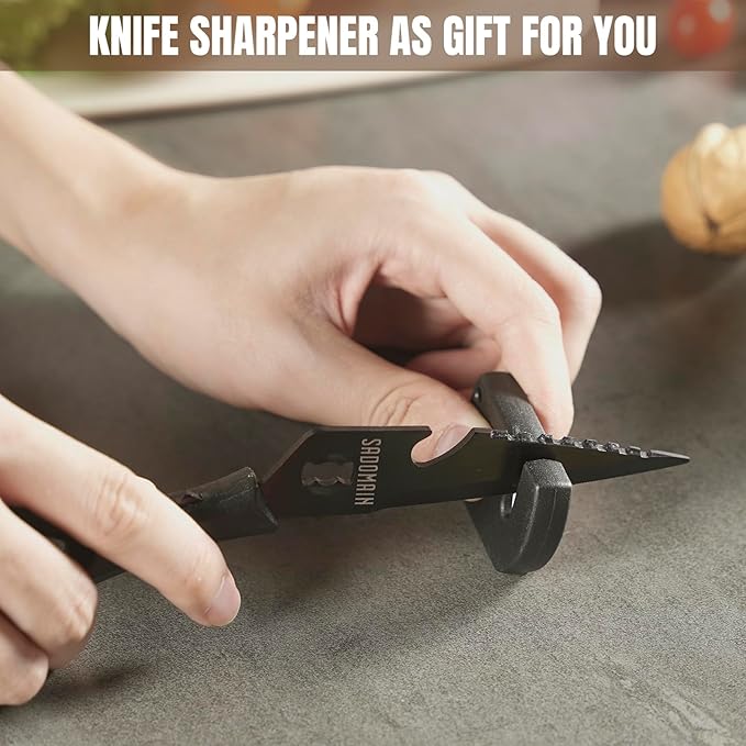 Kitchen Scissors All Purpose, Extra Sharp Kitchen Shears with Knife Sharpener & Sheath, Solid & Durable Stainless Steel Scissors with ANTI-RUST Black Titanium Plated, Dishwasher Safe - Blue
