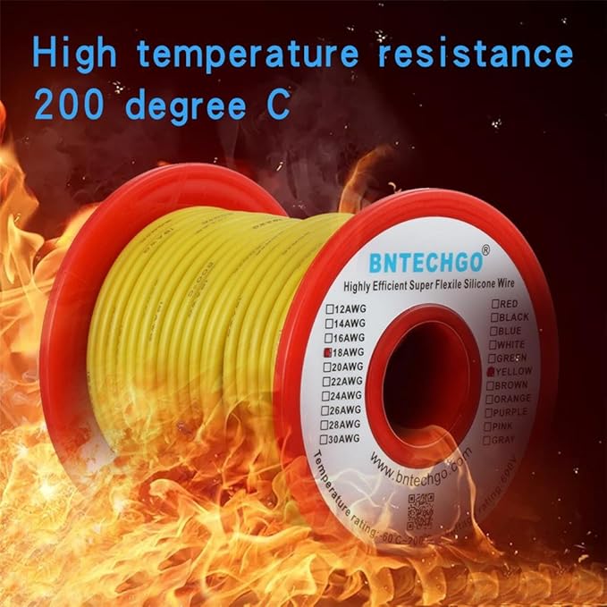BNTECHGO 18 Gauge Silicone Wire Spool 100 ft Yellow Flexible 18 AWG Stranded Tinned Copper Wire
