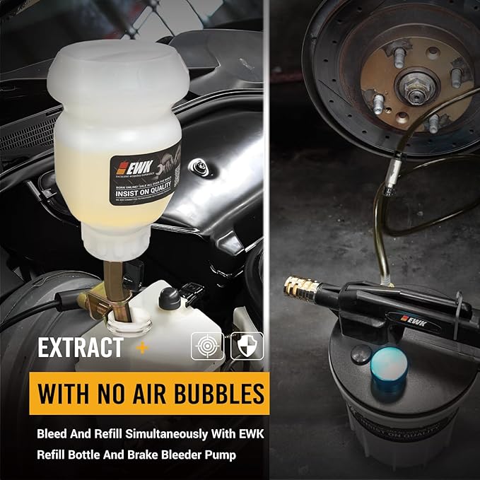 EWK 23-Piece Pneumatic Brake Bleeder Kit, 2L Vacuum Brake Bleeder Pump & 1L Fluid Refilling Bottle, One-Person Brake Fluid Flush System for Cars, Motorcycles, Trucks & ABS Systems
