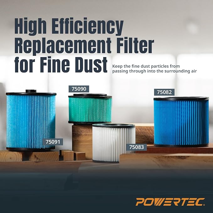 POWERTEC 90304 Cartridge Filters for Shop Vac, 90333, 90350, 9030433 Type U Replacement Filters, Fits Shop-Vac Most 5 Gallon and Above Wet/Dry Vacuum Cleaners, 1PK (75082)