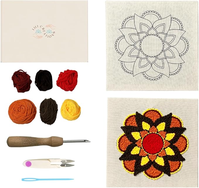 Complete Punch Needle Kit for Beginners & Adults ??DIY Embroidery Punch Stitching Kit with Yarn, Canvas, and Tools ??Perfect for Relaxation, Home D챕cor, Art, & Holiday Crafts