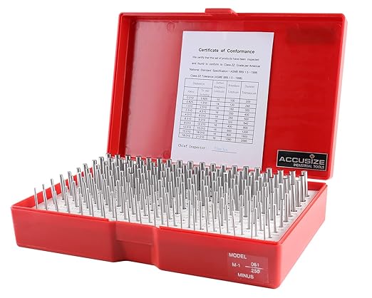 Accusize Industrial Tools 0.061'' to 0.250'' Minus Class Zz Pin Gauge Set, 2'' Overall Length, 190 Pcs/Set, M1(-)