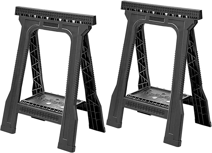 ZYJOYY Saw Horses 2 Pack Folding Heavy Duty , 1000 LBS Total Load Capacity, Folding Sawhorse,Built-In Tool Tray & Cord Hooks, Metal Folding Saw horse for Woodworking