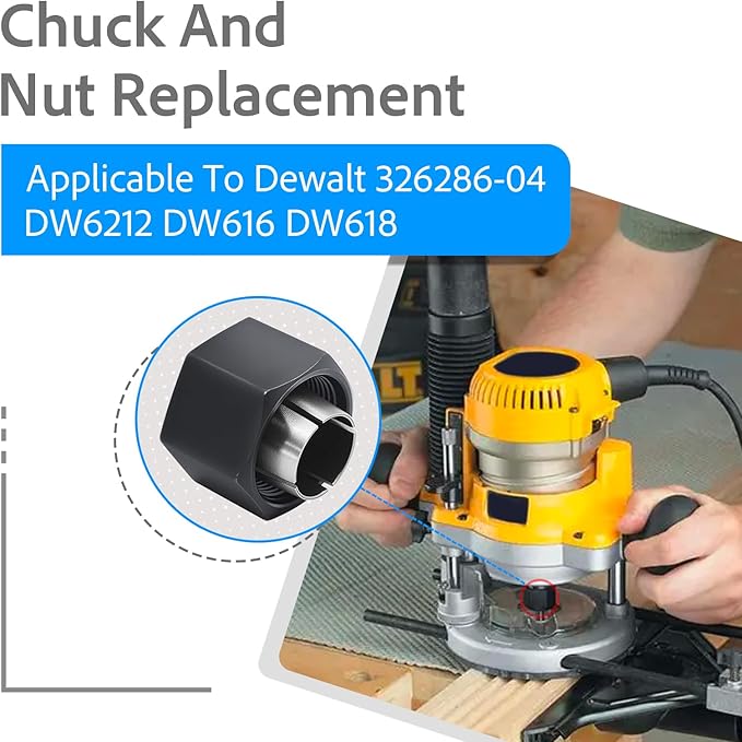 Replace for Dewalt 326286-04 DW6212 DW6214 DW618 Router Hitachi 323-293, Bosch 2610906283 Skil 2823121001 (1/2-inch) 12.7mm and竊?/4-inch竊?6.35mm Collet Chuck and Nut