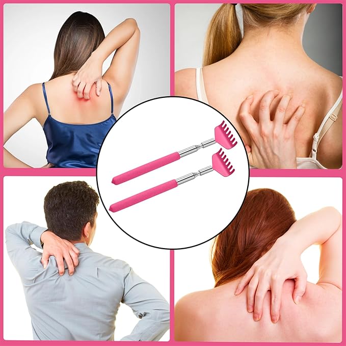 2 Pack Portable Extendable Back Scratcher, Stainless Steel Telescoping Back Scratcher with Beautiful Present Packaging(Pink red)