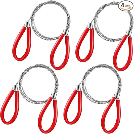 4 Pcs Stainless Steel Cable Saw, Metal Wire Saw Hand Pocket String Emergency Survival Rope Cutting Tools PVC Pipe Cutting Tool for Wood Camping Hiking Hunting, 23.62 Inch(Red)