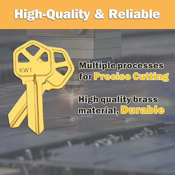 Premium Brass KW1 Key Blanks, Uncut Blank Keys for Residential & Commercial Use, Copper Structures Blank Keys, Pack of 50