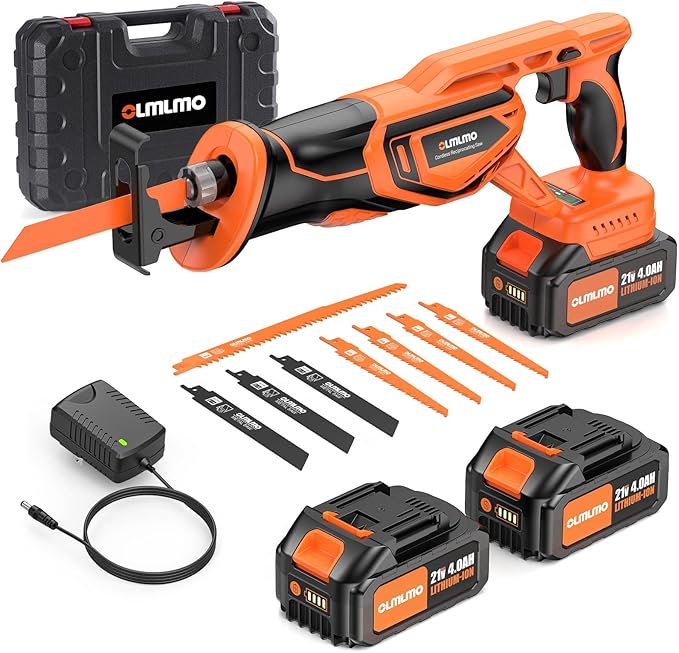 Reciprocating Saw Cordless with 8 Blades: 2 x 4.0Ah Battery, Brushless Motor 3300 RPM, Cordless Reciprocating Saw Kit for Wood PVC Metal Tree Bone Cutting DIY (Orange)