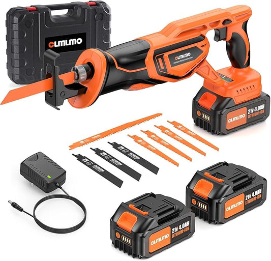 Reciprocating Saw Cordless with 8 Blades: 2 x 4.0Ah Battery, Brushless Motor 3300 RPM, Cordless Reciprocating Saw Kit for Wood PVC Metal Tree Bone Cutting DIY (Orange)