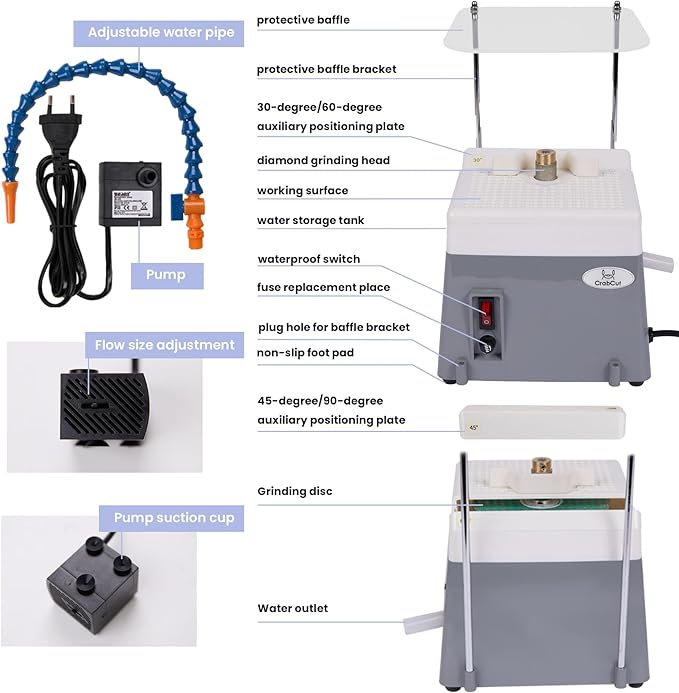 2-in-1 Stained Glass Grinder,Portable Precision Edge Angles (30째/45째/60째/90째) Shaping Drilling Grinder for Glass & Metal Arts,Tile,Marble,Ceramics,Jewelry Making,Mosaics Decoration