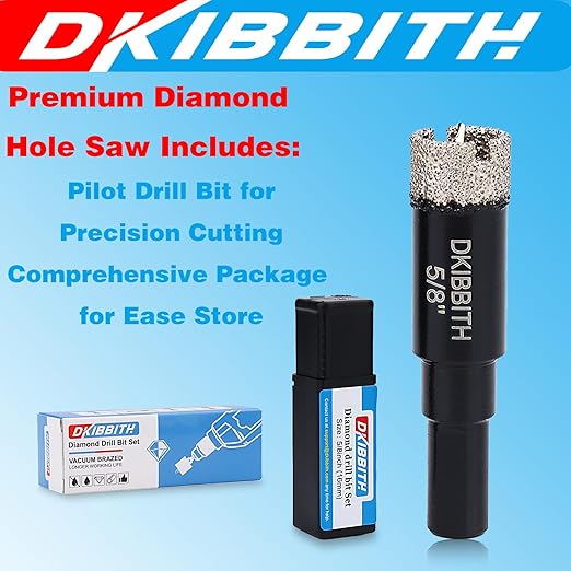 DKIBBITH 5/8" Diamond Hole-Saw Bits with Pilot Drill Bit - 2 Pack 5/8" Diamond Tipped Tile Hole Saws with Guiding Bit for Porcelain Tile Ceramic Pottery Granite Stone Glass Bottles 16mm.