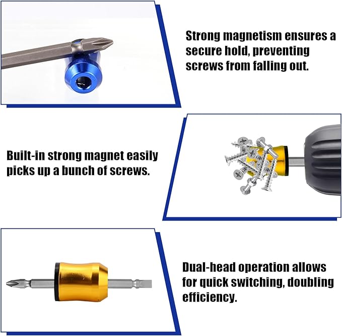 5pcs Strong Magnetic Screw Rings, Screwdriver Magnetic Rings with Non-Slip Design with 4 Double-Ended Screwdriver Bits for Drill Tools Woodworking Home Repairs and DIY Maintenance
