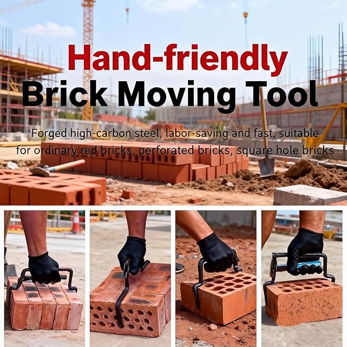 Professional Heavy Duty Brick Tongs, Construction Tool for Block and Masonry Handling