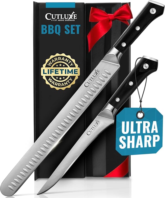 Cutluxe Carving Knife Set for BBQ & Brisket ??Razor Sharp German Steel Slicing and Boning Knife for Meat Cutting, Full Tang & Ergonomic Handle, Grilling Gifts for Men ??Artisan Series