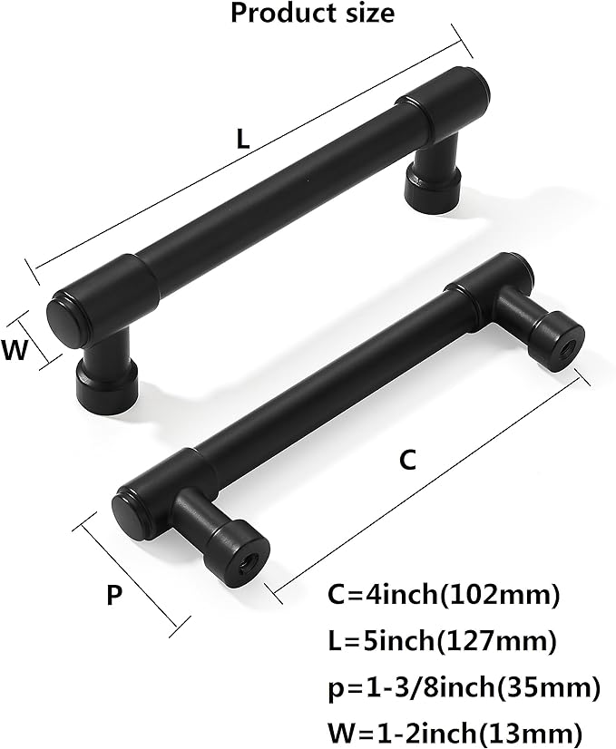 khtumeware 20 Pack Matte Black 4 Inch(102mm) Hole Centers Kitchen Cabinet Pulls Cabient Hardware Kitchen Handles for Cabinets Cupboard Handles Drawer Pulls