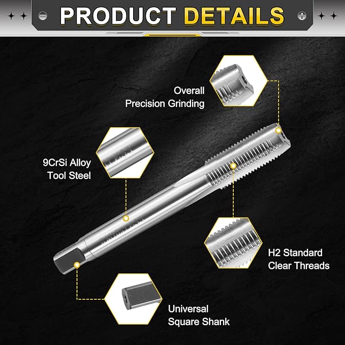 uxcell Hand Plug Tap M10 x 1 H2 Metric Thread Plug Style Taps Straight Flute Screw Tapping Threading Tool 9CrSi Alloy Tool Steel